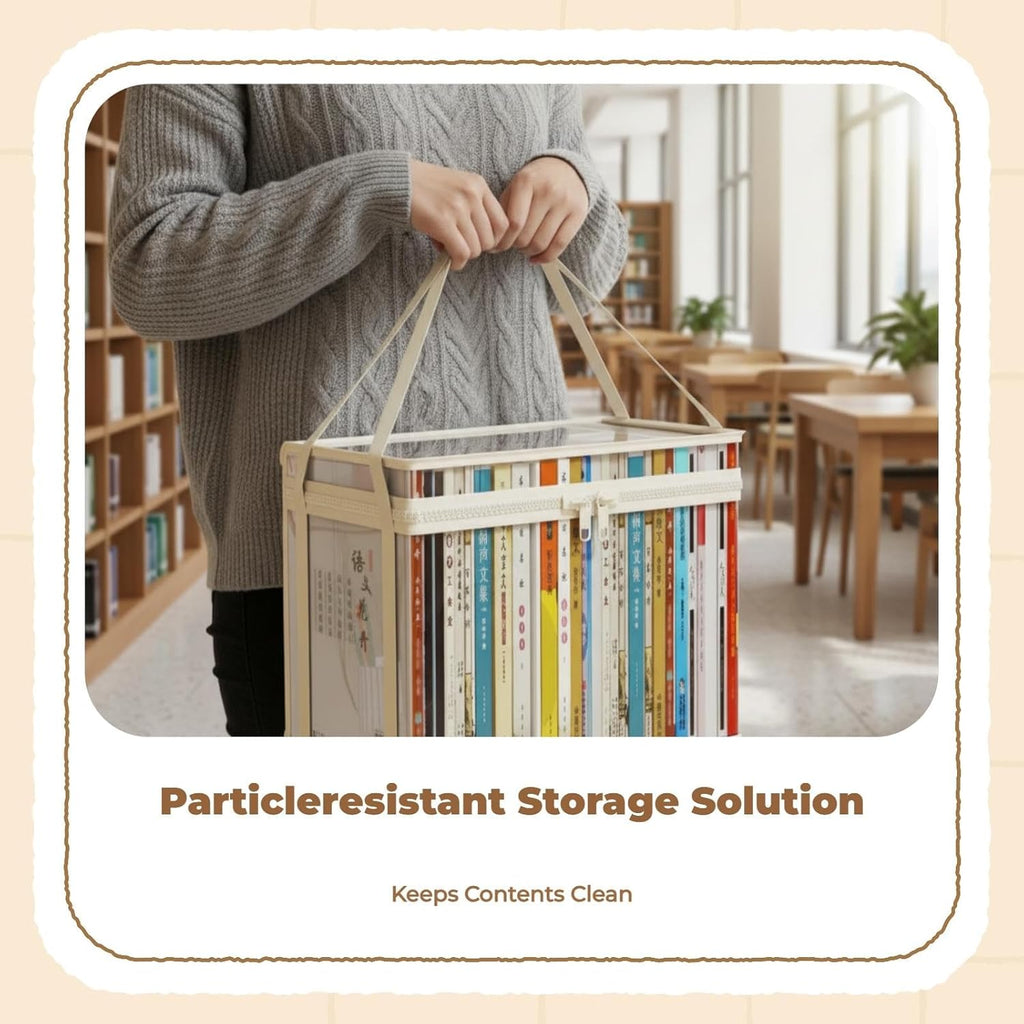 Book Storage Box, Transparent Organizer, Dustproof, Large Capacity, Foldable Black 32x24x25cm