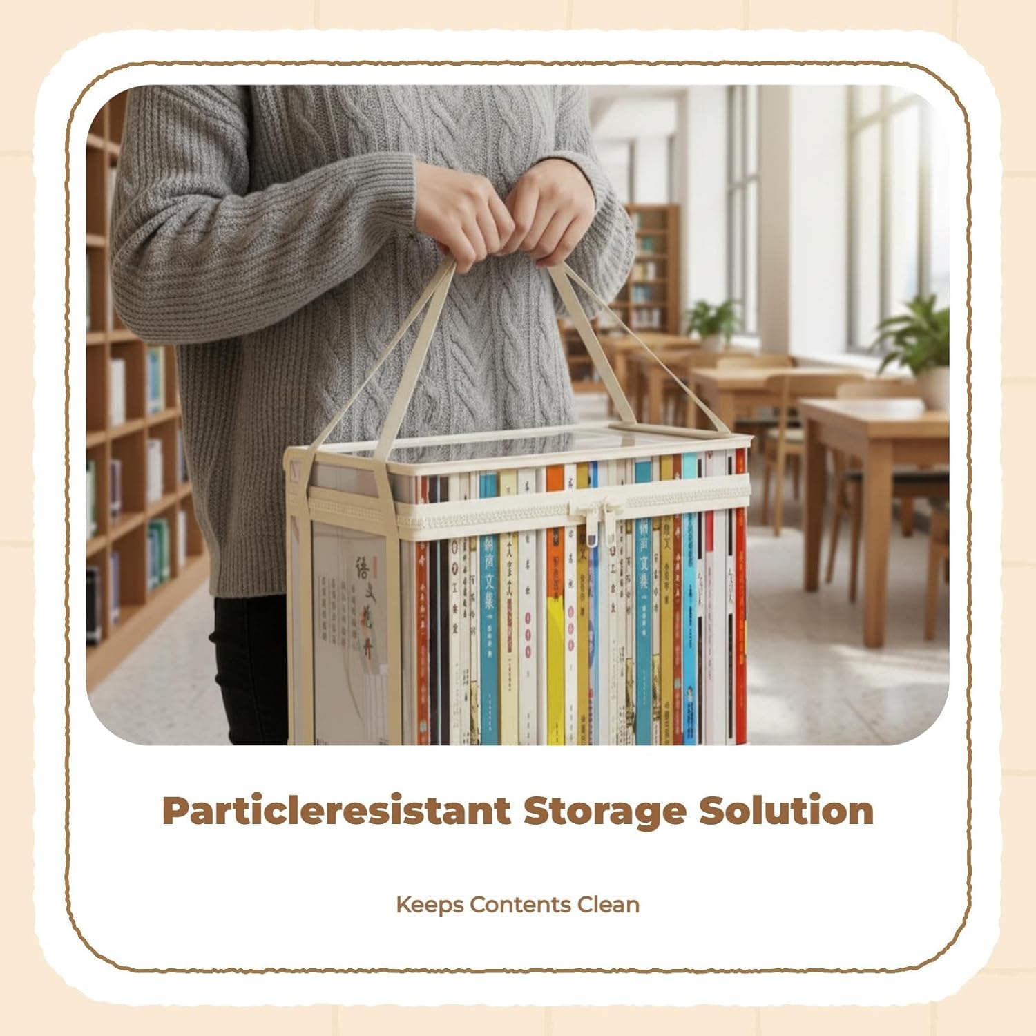 Book Storage Box, Transparent Organizer, Dustproof, Large Capacity, Foldable Black 32x24x25cm
