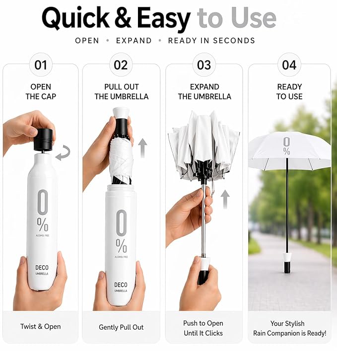 Compact Foldable Wine Bottle Umbrella with Case | Portable Manual Umbrella for Women, Men & Kids | Stylish Bottle Cover | Windproof & Travel-Friendly