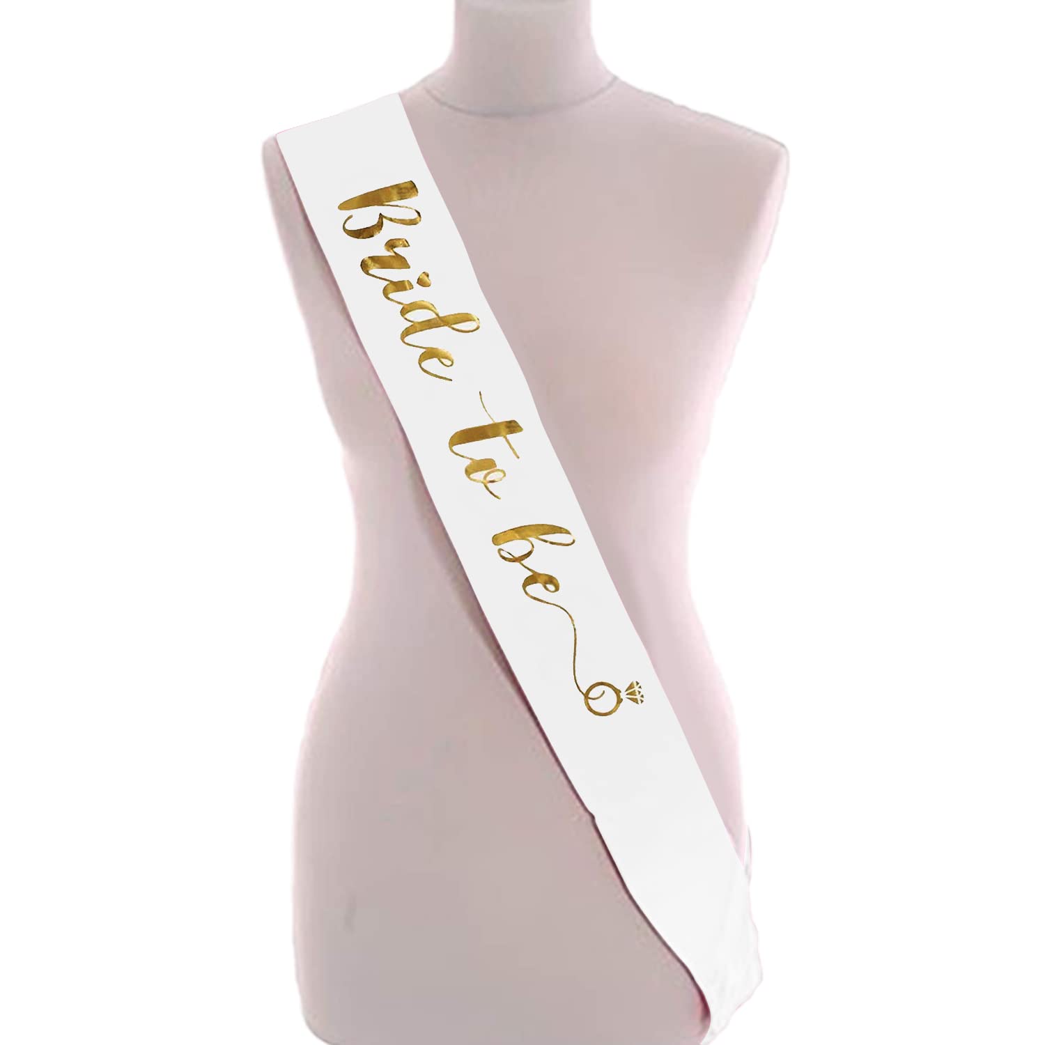 ZYOZ Bride To Be Sash For Bride To Be Decoration Set - White Foil Sash For Bridal Shower Decorations Kit, Bachelorette Decorations, Groom To Be Props, Spinster Party Main image