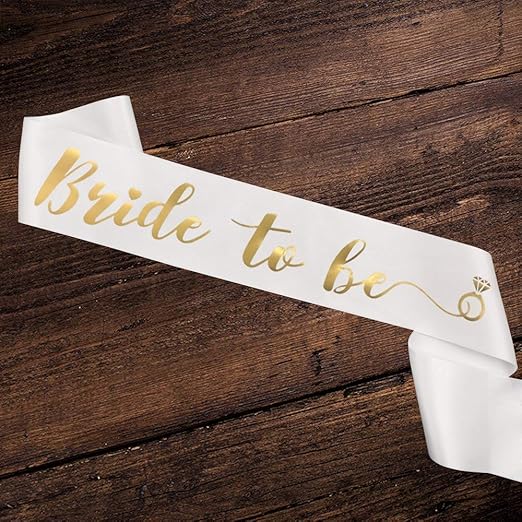 ZYOZ Bride To Be Sash For Bride To Be Decoration Set - White Foil Sash For Bridal Shower Decorations Kit, Bachelorette Decorations, Groom To Be Props, Spinster Party Secondary image