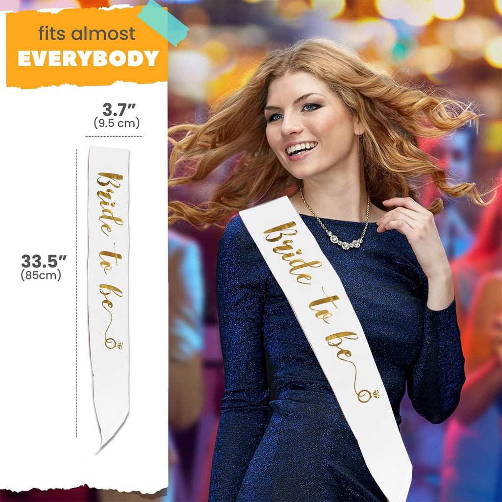 Bride To Be Sash For Bride To Be Decoration Set - White Foil Sash For Bridal Shower Decorations Kit, Bachelorette Decorations, Groom To Be Props, Spinster Party