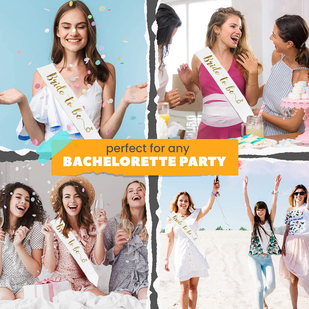 Bride To Be Sash For Bride To Be Decoration Set - White Foil Sash For Bridal Shower Decorations Kit, Bachelorette Decorations, Groom To Be Props, Spinster Party