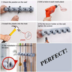 Broom Holder Wall Mounted, Mop Holder for Wall, Broom Stick Holder Mounted Stand, Storage Broomstick Brush Mount Organizer with Hanger Hooks (5 Slot 6 Hooks)- Grey, Polypropylene
