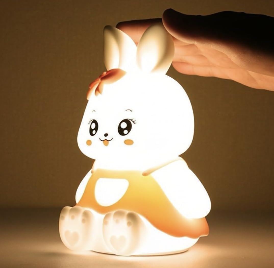 ZYOZ Silicone Baby Bunny LED Night Light for Kids | USB Rechargeable Dimmable Night Lamp | 7 Color Changing Touch Sensor Squishy Mini Nursery Lamp for Baby Bedroom Décor Main image