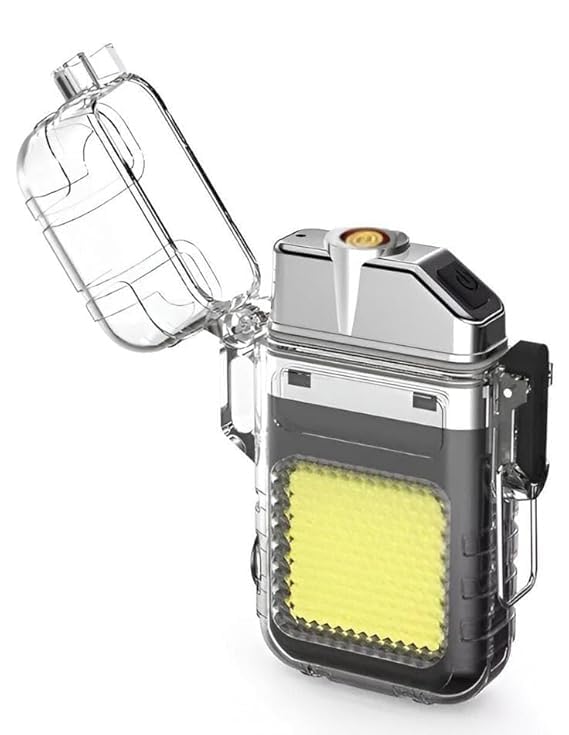 ZYOZ USB Rechargeable Coil Lighter, LED Flashlight & COB Light – Transparent Keychain Torch, Flameless Coil Lighter. Water Resistant, Windproof & Shockproof Main image