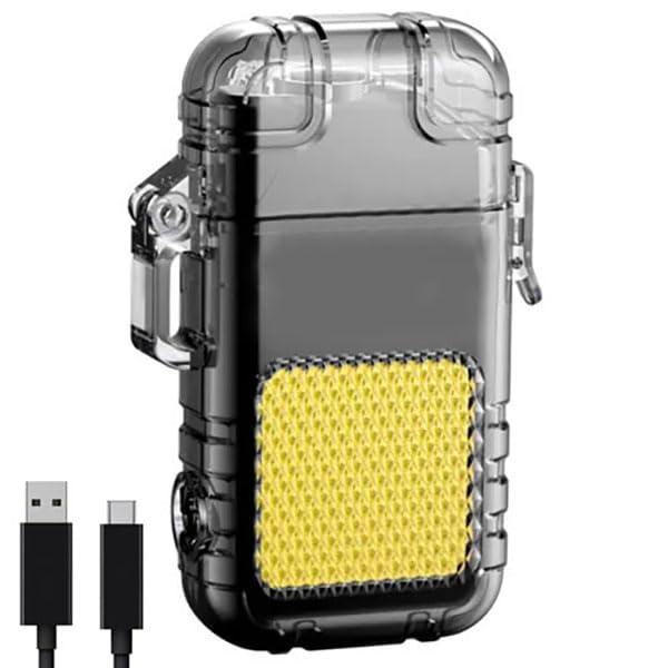 ZYOZ USB Rechargeable Coil Lighter, LED Flashlight & COB Light – Transparent Keychain Torch, Flameless Coil Lighter. Water Resistant, Windproof & Shockproof