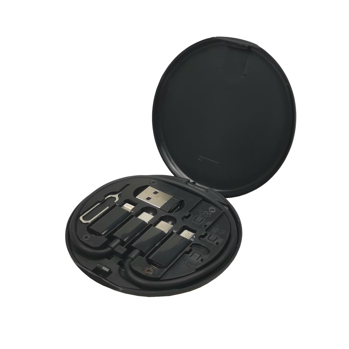 Multifunctional USB Data Cable Set, Storage Box with Multi USB Charging Adapter Cable Kit Micro USB A Type C Lighting, Charging and Data Transfer Cable Kit, Card Storage, Tray Eject Pin.