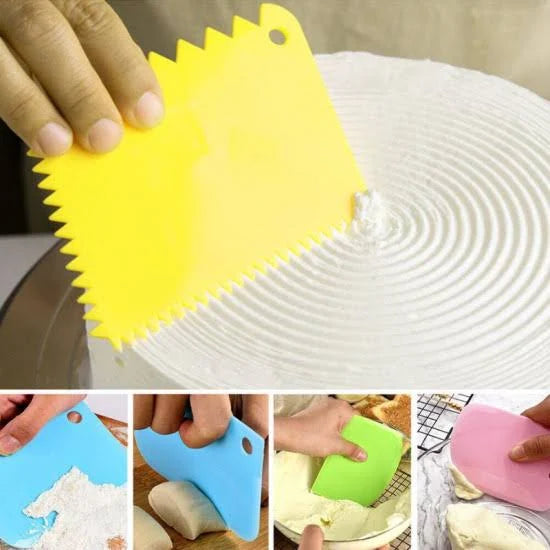 3 Pcs Cake Scraper Smoother Set, Cake Icing Smoother Tool for Cake Decorating, Plastic Dough Scraper Flexible Bowl Scraper for Baking