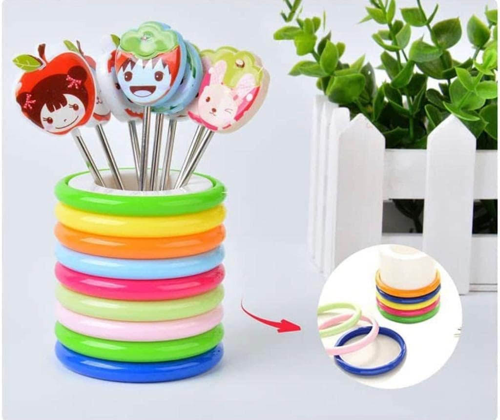 Star Cartoon Shape Fruit Forks Set | for Kids Color Rings Stand | Suitable for Fruit-Salad | (4 INCH, Multicolour - 1 Pack Contains - 8 Sticks)