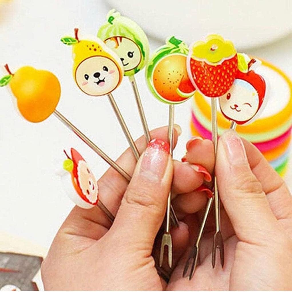 Star Cartoon Shape Fruit Forks Set | for Kids Color Rings Stand | Suitable for Fruit-Salad | (4 INCH, Multicolour - 1 Pack Contains - 8 Sticks)