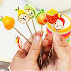 Star Cartoon Shape Fruit Forks Set | for Kids Color Rings Stand | Suitable for Fruit-Salad | (4 INCH, Multicolour - 1 Pack Contains - 8 Sticks)