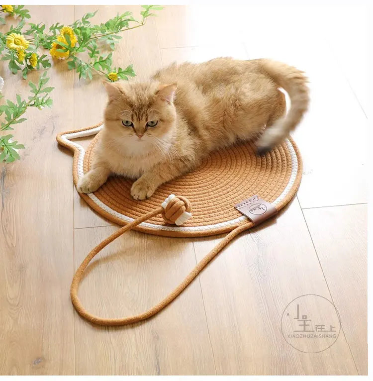 Cat Scratcher Mat – Natural Cotton Rope, Double-Sided Durable Round Cat Scratch Pad, Wall & Floor Furniture Protector for Indoor Cats, Sofa, Couch, Carpet – Small Size 51cm