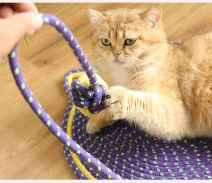 Cat Scratcher Mat – Natural Cotton Rope, Double-Sided Durable Round Cat Scratch Pad, Wall & Floor Furniture Protector for Indoor Cats, Sofa, Couch, Carpet – Small Size 51cm