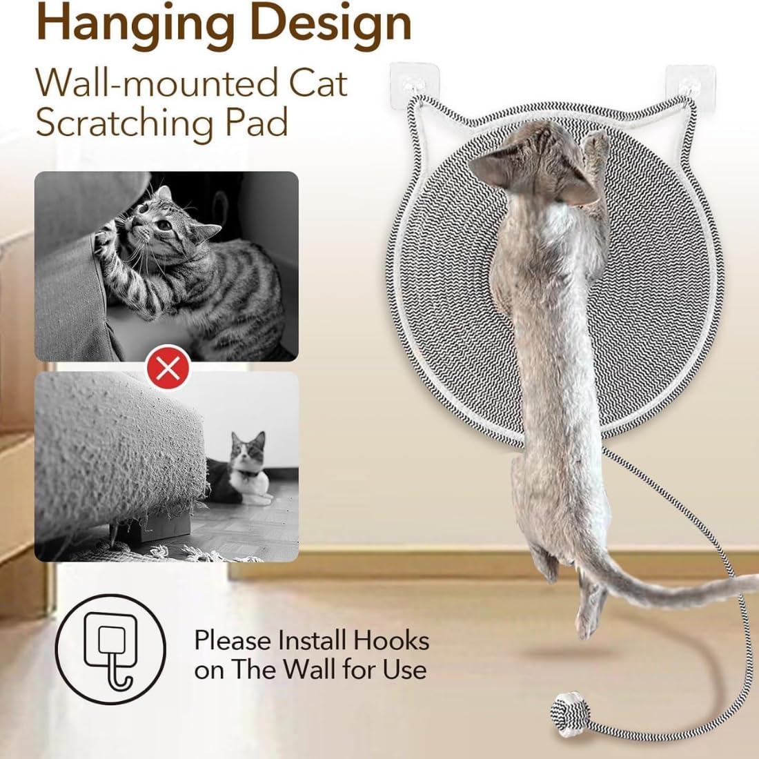 Cat Scratcher Mat – Natural Cotton Rope, Double-Sided Durable Round Cat Scratch Pad, Wall & Floor Furniture Protector for Indoor Cats, Sofa, Couch, Carpet – Small Size 51cm