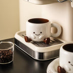 YOZ Cute Ceramic Coffee Mug with Saucer Set, 200ml Novelty Kawaii Espresso Cup with Little Feet, Unique Tea Cup & Snack Plate Set for Home, Office, and Gifting