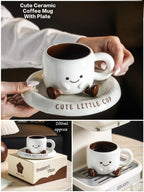 YOZ Cute Ceramic Coffee Mug with Saucer Set, 200ml Novelty Kawaii Espresso Cup with Little Feet, Unique Tea Cup & Snack Plate Set for Home, Office, and Gifting