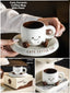 YOZ Cute Ceramic Coffee Mug with Saucer Set, 200ml Novelty Kawaii Espresso Cup with Little Feet, Unique Tea Cup & Snack Plate Set for Home, Office, and Gifting