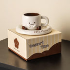 YOZ Cute Ceramic Coffee Mug with Saucer Set, 200ml Novelty Kawaii Espresso Cup with Little Feet, Unique Tea Cup & Snack Plate Set for Home, Office, and Gifting