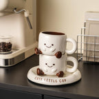 YOZ Cute Ceramic Coffee Mug with Saucer Set, 200ml Novelty Kawaii Espresso Cup with Little Feet, Unique Tea Cup & Snack Plate Set for Home, Office, and Gifting