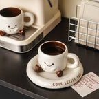YOZ Cute Ceramic Coffee Mug with Saucer Set, 200ml Novelty Kawaii Espresso Cup with Little Feet, Unique Tea Cup & Snack Plate Set for Home, Office, and Gifting