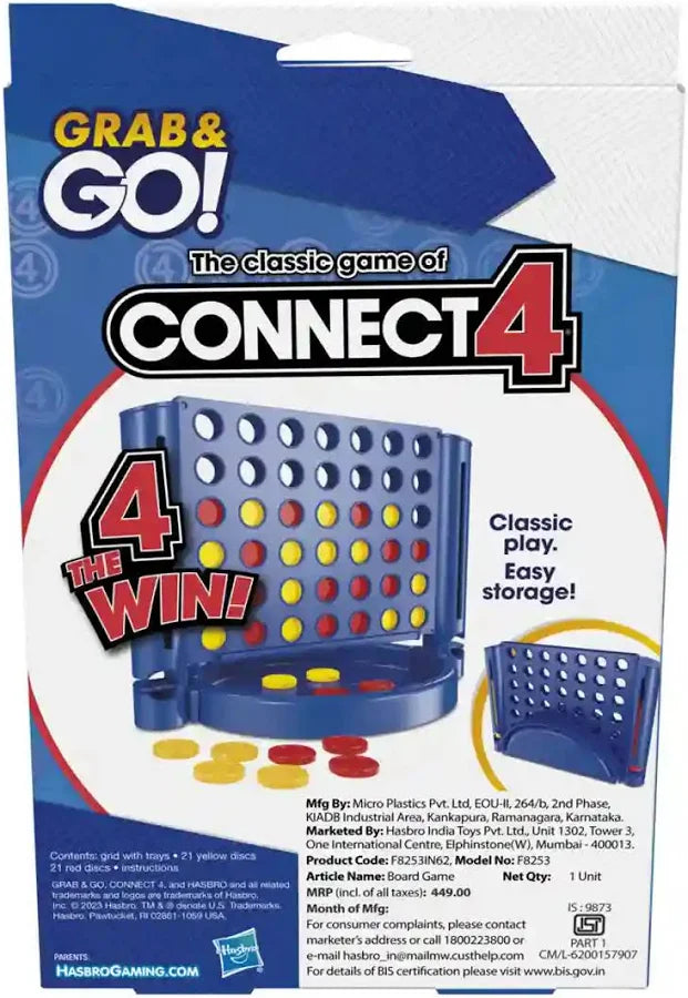 Connect 4 Grab and Go Game for Kids Ages 6 and Up, Portable Game for 2 Players, Travel Game for Kids