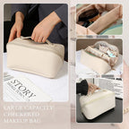 Large Capacity Travel Cosmetic Bag With Handle And Divider - Multifunctional Makeup Bag For Easy Access, Waterproof- (Cream), 10 cm