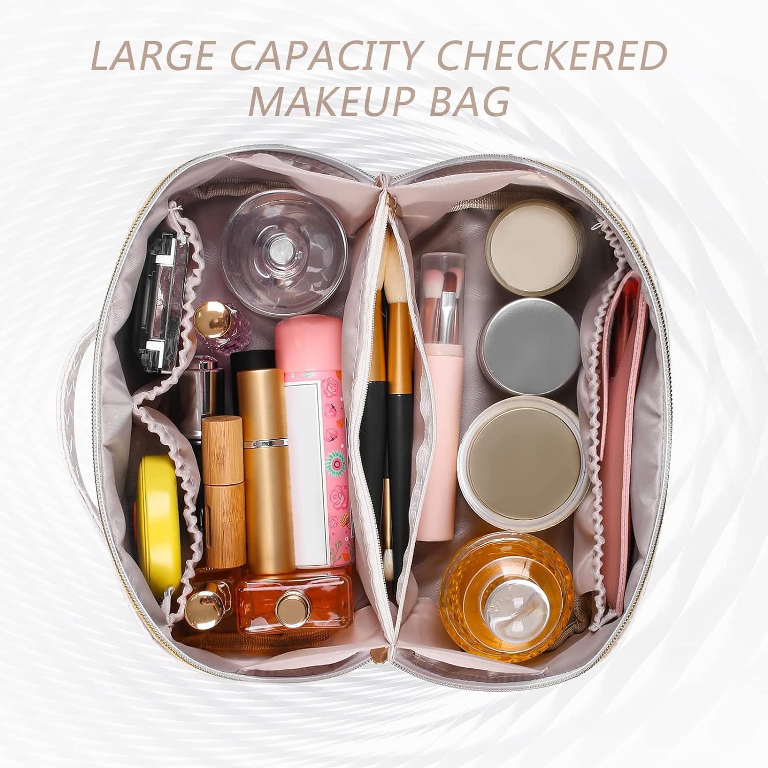 Large Capacity Travel Cosmetic Bag With Handle And Divider - Multifunctional Makeup Bag For Easy Access, Waterproof- (Cream), 10 cm