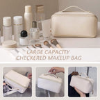 Large Capacity Travel Cosmetic Bag With Handle And Divider - Multifunctional Makeup Bag For Easy Access, Waterproof- (Cream), 10 cm