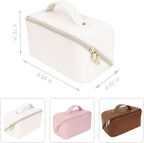 Large Capacity Travel Cosmetic Bag With Handle And Divider - Multifunctional Makeup Bag For Easy Access, Waterproof- (Cream), 10 cm