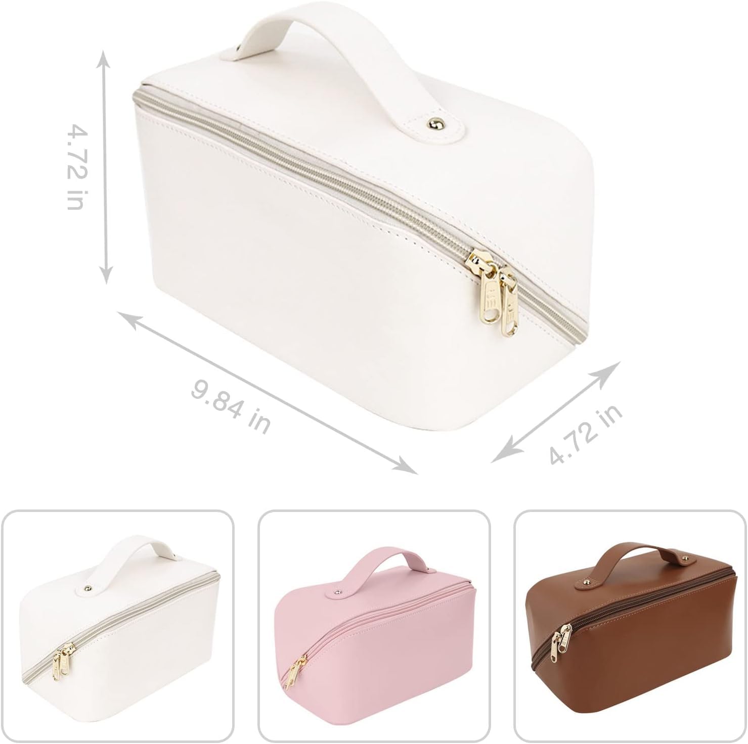 Large Capacity Travel Cosmetic Bag With Handle And Divider - Multifunctional Makeup Bag For Easy Access, Waterproof- (Cream), 10 cm