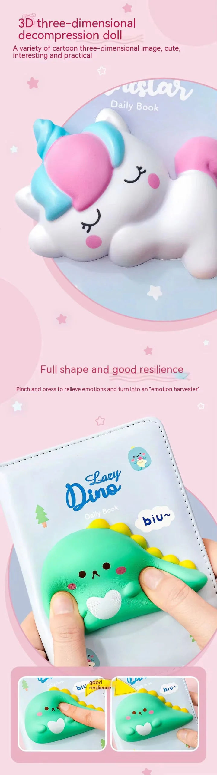 FunBlast Diary for Kids, 3D Squishy Destress Notebook Diary, Fancy Diaries for Kids, Diary for Children/Adult Stylish- 100+ Pages (Pack of 1 Pcs, Multicolor)