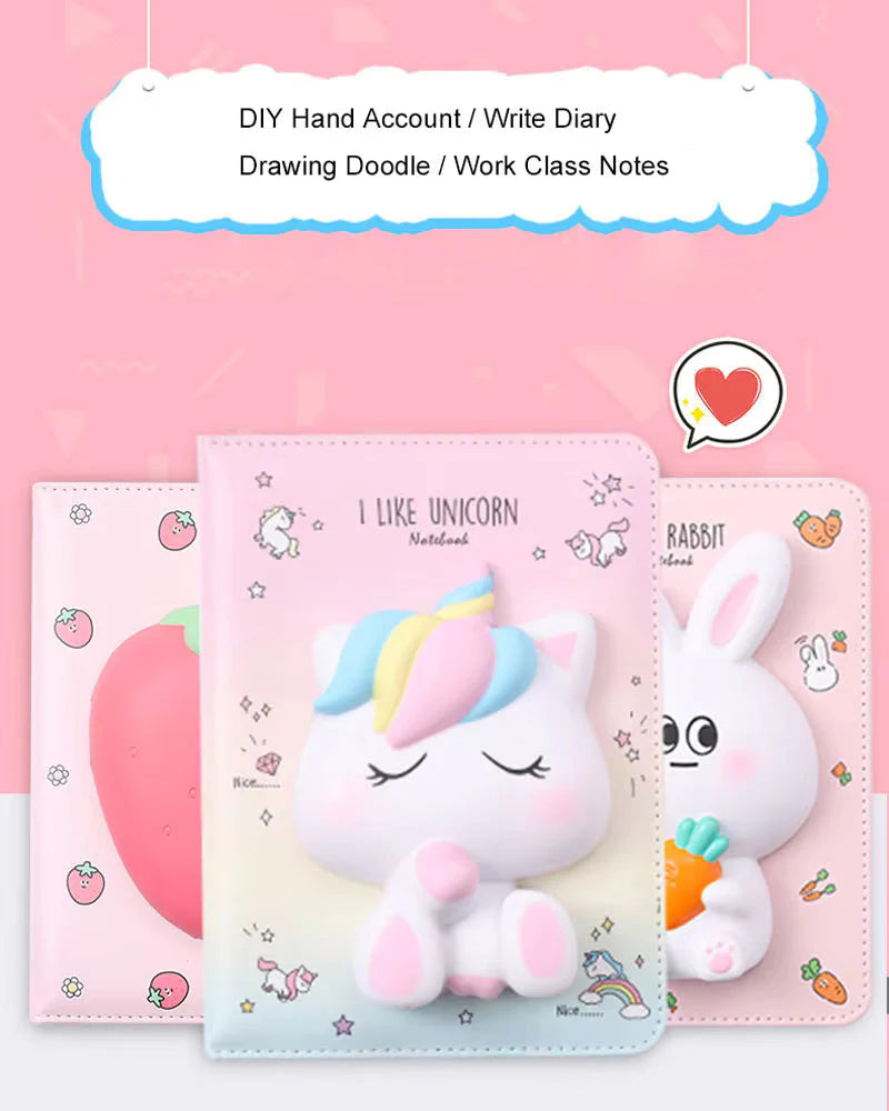 FunBlast Diary for Kids, 3D Squishy Destress Notebook Diary, Fancy Diaries for Kids, Diary for Children/Adult Stylish- 100+ Pages (Pack of 1 Pcs, Multicolor)