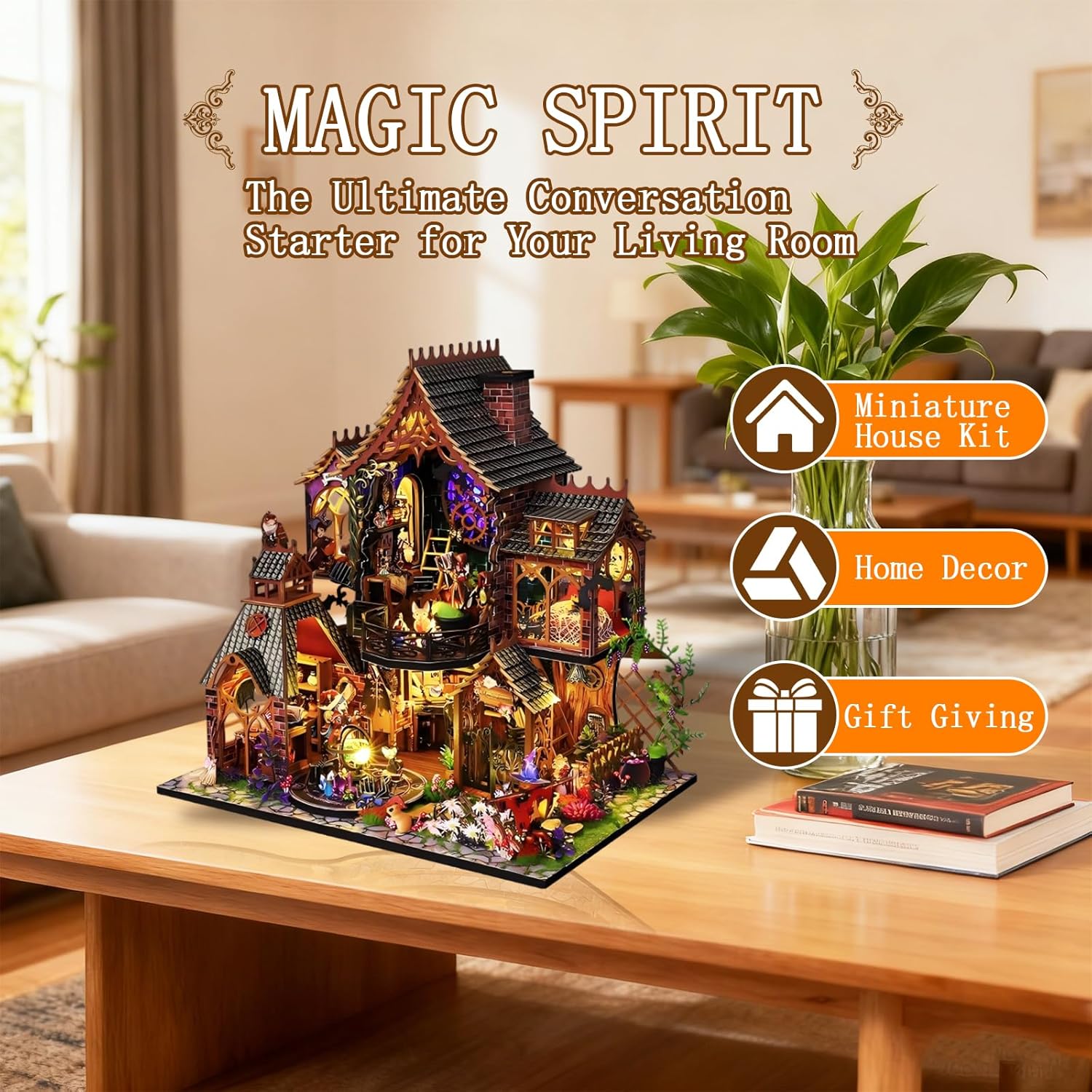 Miniature House Kit, Mini House Building Kit with Furniture, DIY Miniature Kit for Adults Teen, Dollhouse Kit for Birthday Christmas, Magic Spirit