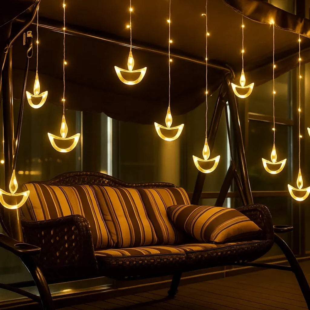 Diya Curtain Lights | Warm White LED | Diwali Decoration