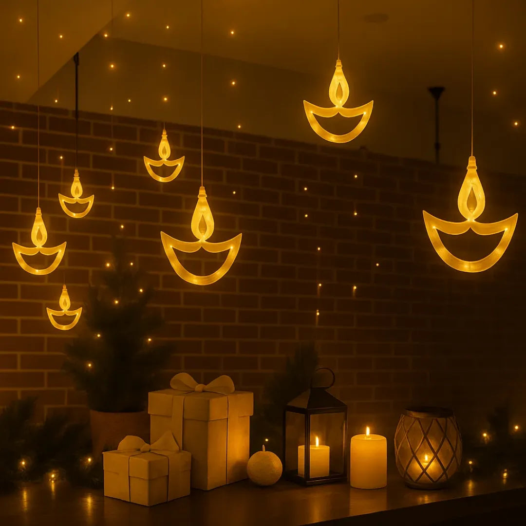 Diya Curtain Lights | Warm White LED | Diwali Decoration