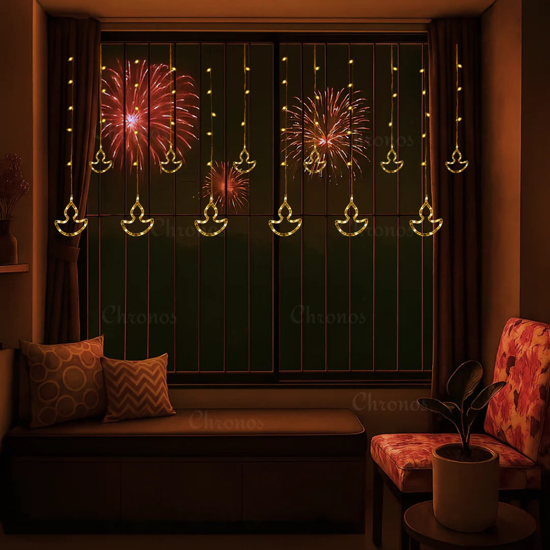 Diya Curtain Lights | Warm White LED | Diwali Decoration