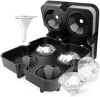 Diamond Ice Cube Mold – Reusable Silicone Ice Tray with 4 Diamond Cavities, Easy Release Whiskey Ice Maker with Funnel for Cocktails & Drinks Black 1pc