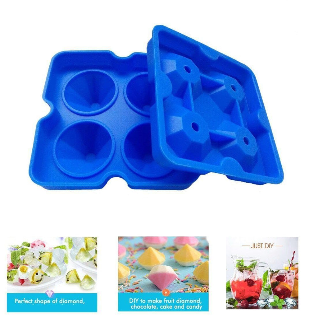 Diamond Ice Cube Mold – Reusable Silicone Ice Tray with 4 Diamond Cavities, Easy Release Whiskey Ice Maker with Funnel for Cocktails & Drinks Black 1pc