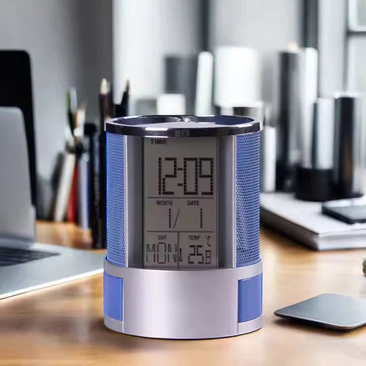 ZYOZ Digital Desk Clock with Pen Holder – Multifunctional LED Display with Time, Date, Temperature, Alarm & Calendar – Modern Office Table Organizer Secondary image