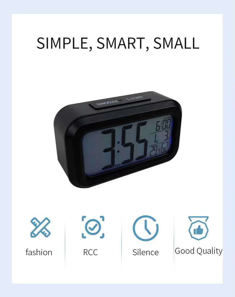 Alarm Clock, Digital Clock, Table Clock for Students, Watch Timer for Study, Home, Office, Bedroom, Kitchen, Loud Desk Alarm Clocks for Heavy Sleepers with Automatic Sensor, Time, Date & Temperature