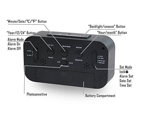 Alarm Clock, Digital Clock, Table Clock for Students, Watch Timer for Study, Home, Office, Bedroom, Kitchen, Loud Desk Alarm Clocks for Heavy Sleepers with Automatic Sensor, Time, Date & Temperature