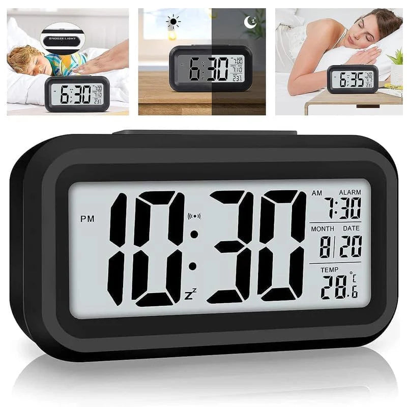 Alarm Clock, Digital Clock, Table Clock for Students, Watch Timer for Study, Home, Office, Bedroom, Kitchen, Loud Desk Alarm Clocks for Heavy Sleepers with Automatic Sensor, Time, Date & Temperature