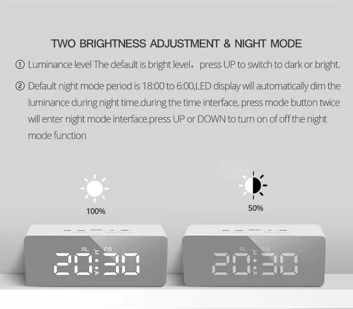 Smart LED Mirror Alarm Clock for Table, Smart Alarm Clock for Heavy Sleepers & Students, Sensor Date Temperature Display, Night Clock for Bedroom