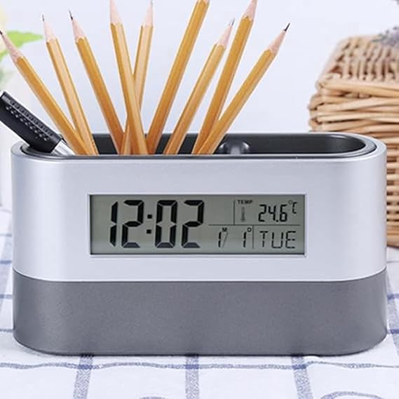 Digital Table Clock With Pen Holder, Home Office Essentials 1pc Secondary image