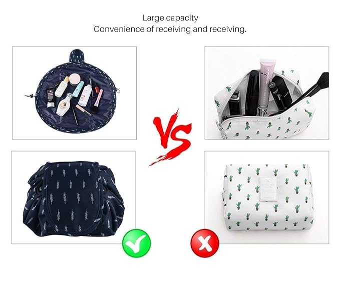 Women's Waterproof Travel Cosmetic Bag | Multifunction Portable Makeup & Toiletry Organizer with Drawstrings | Lazy Travel Storage Bag