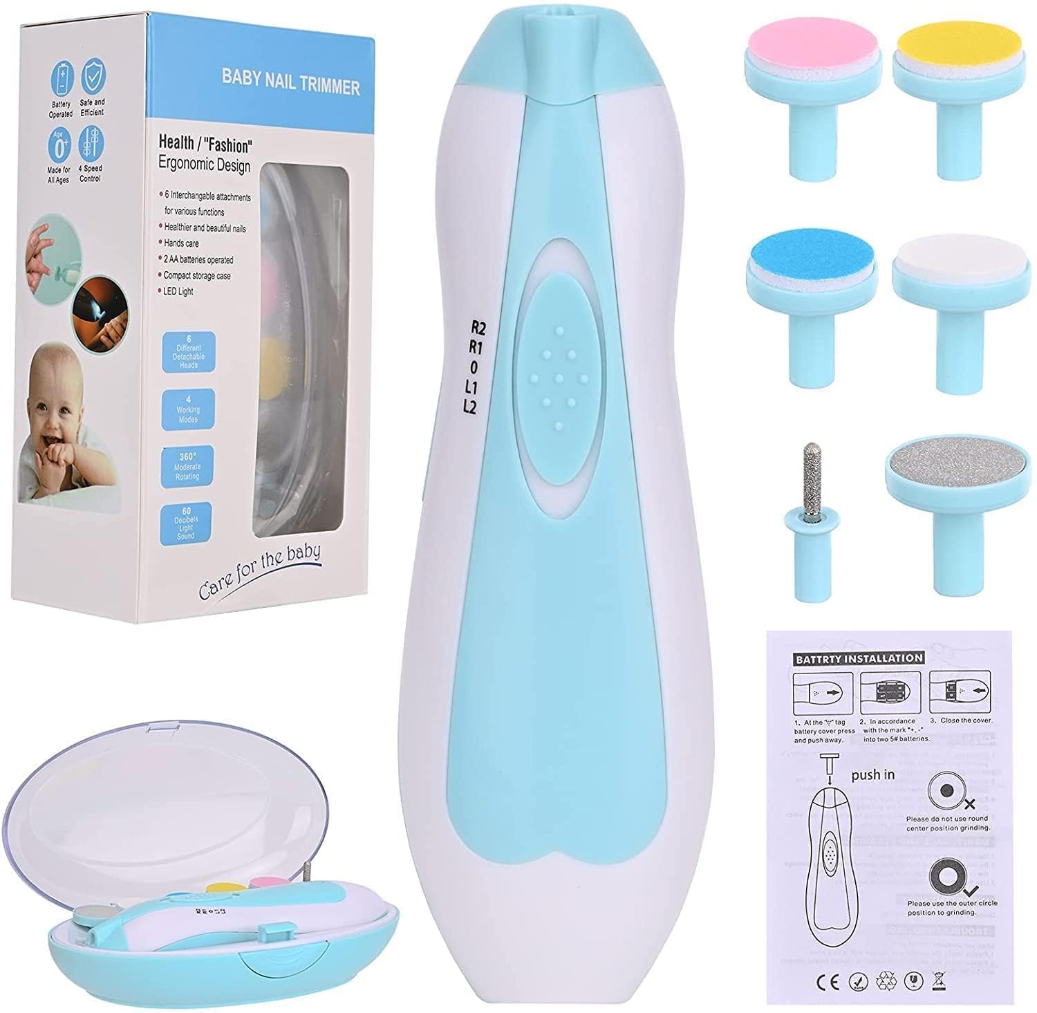 Baby Nail Trimmer New Born with Lights | Electric Baby Nail Cutter 0-6 Months with Multiple Filer Heads Adjustment | New Born Baby Products, Pack of 1