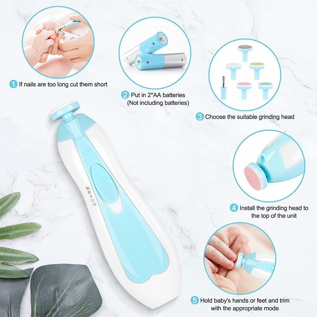 Baby Nail Trimmer New Born with Lights | Electric Baby Nail Cutter 0-6 Months with Multiple Filer Heads Adjustment | New Born Baby Products, Pack of 1