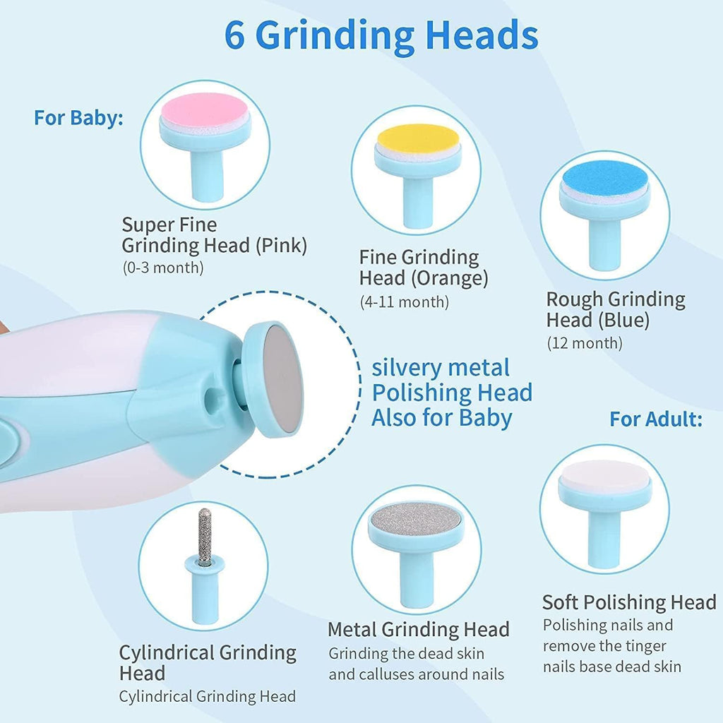 Baby Nail Trimmer New Born with Lights | Electric Baby Nail Cutter 0-6 Months with Multiple Filer Heads Adjustment | New Born Baby Products, Pack of 1