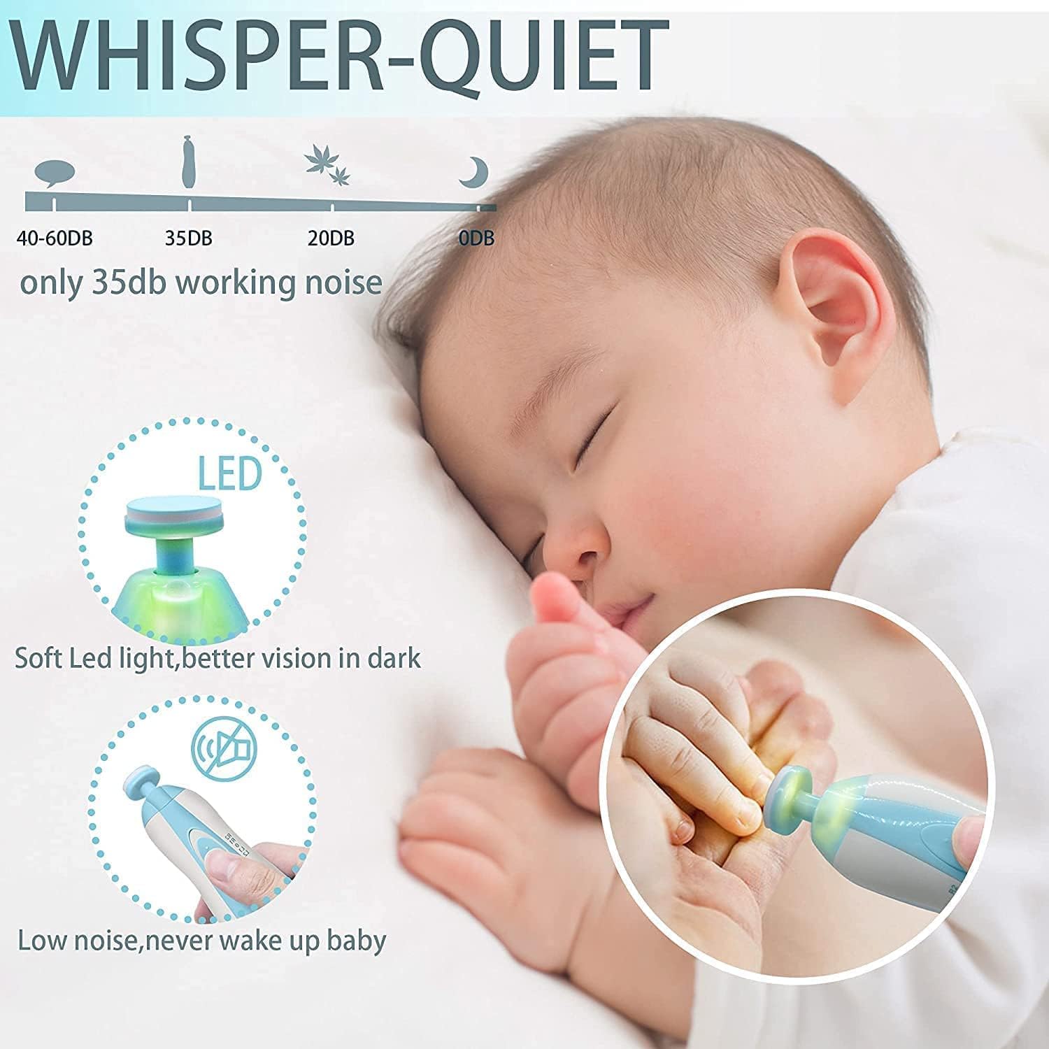 Baby Nail Trimmer New Born with Lights | Electric Baby Nail Cutter 0-6 Months with Multiple Filer Heads Adjustment | New Born Baby Products, Pack of 1